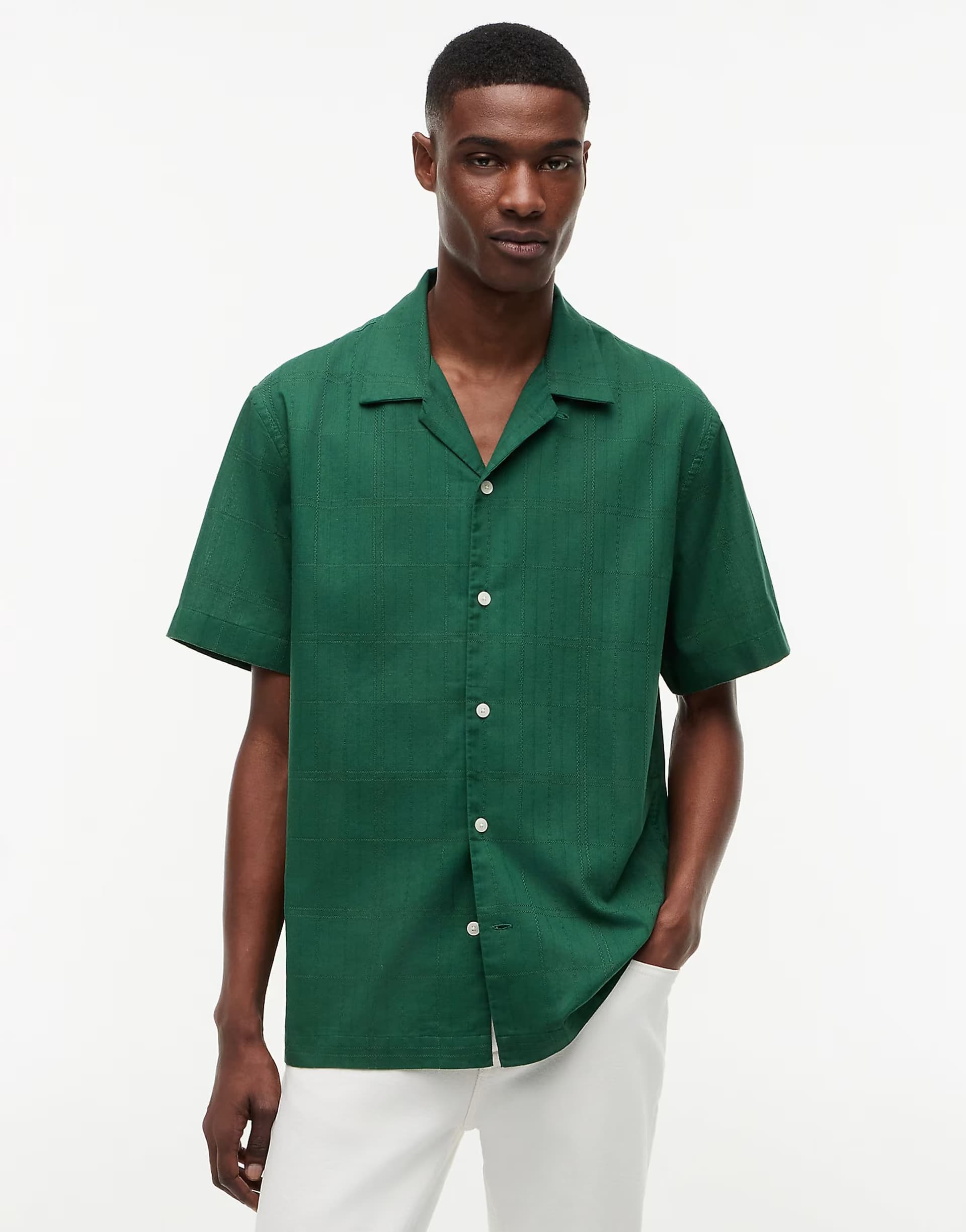 ASOS Tommy Hilfiger Relaxed fit windowpane check short sleeve shirt in dark green