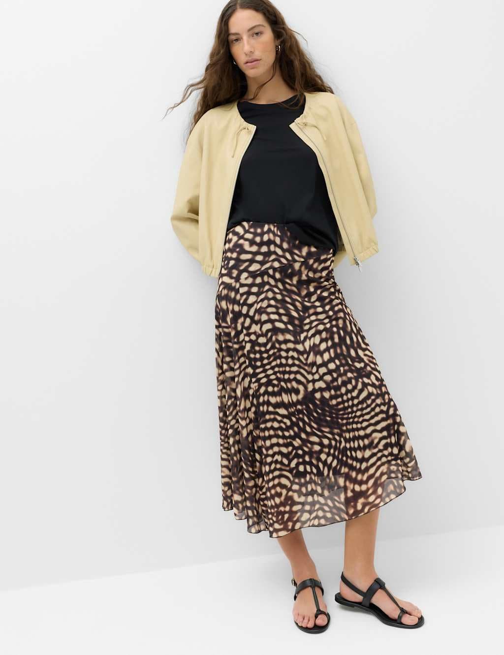 Marks & Spencer M&S Mesh Animal Print Midi Asymmetric Skirt Black Mix