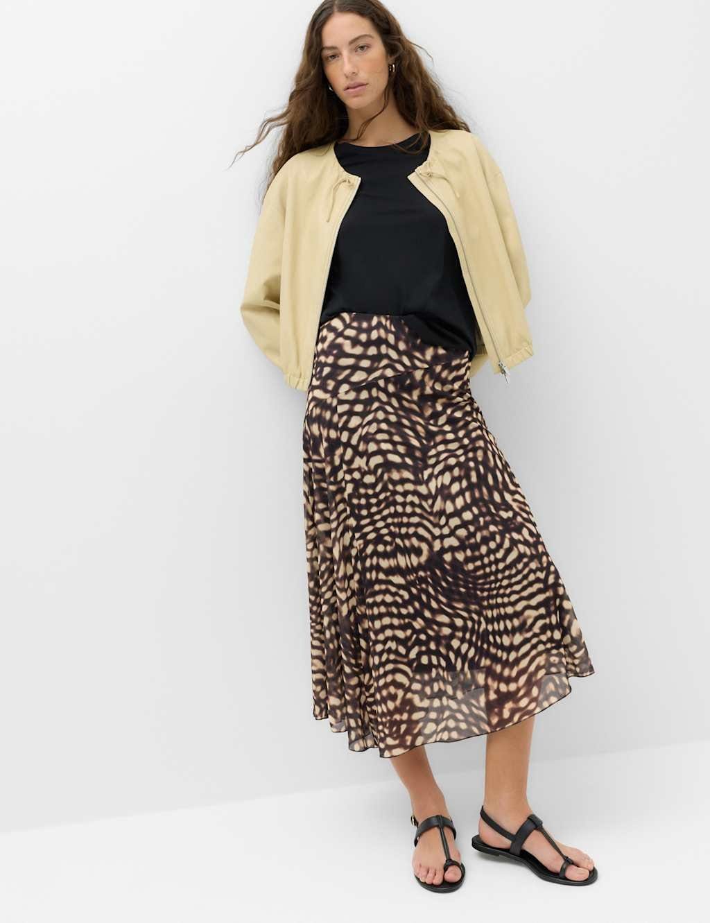 M&S Mesh Animal Print Midi Asymmetric Skirt Black Mix