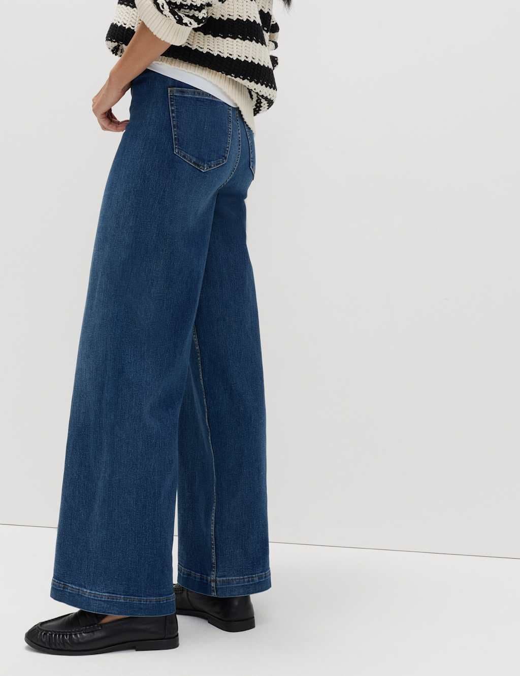 Marks & Spencer M&S High Waisted Wide Leg Ankle Grazer Jeans Medium Indigo