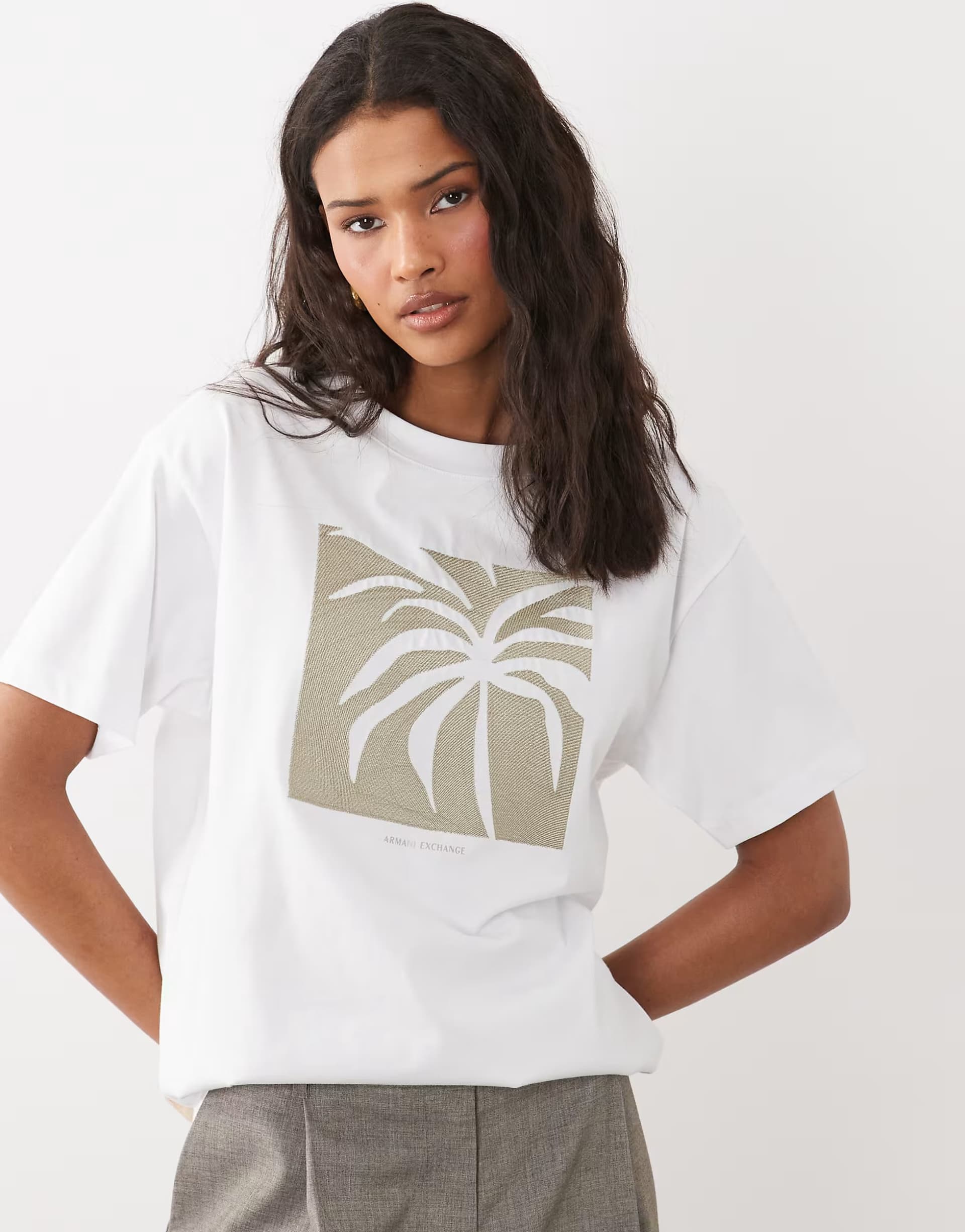 ASOS Armani Exchange bead palm t-shirt in white
