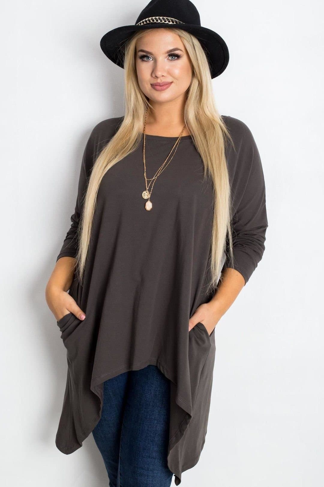 Love Lace Love Lace Dark Grey Plus Size Tunic Blouse