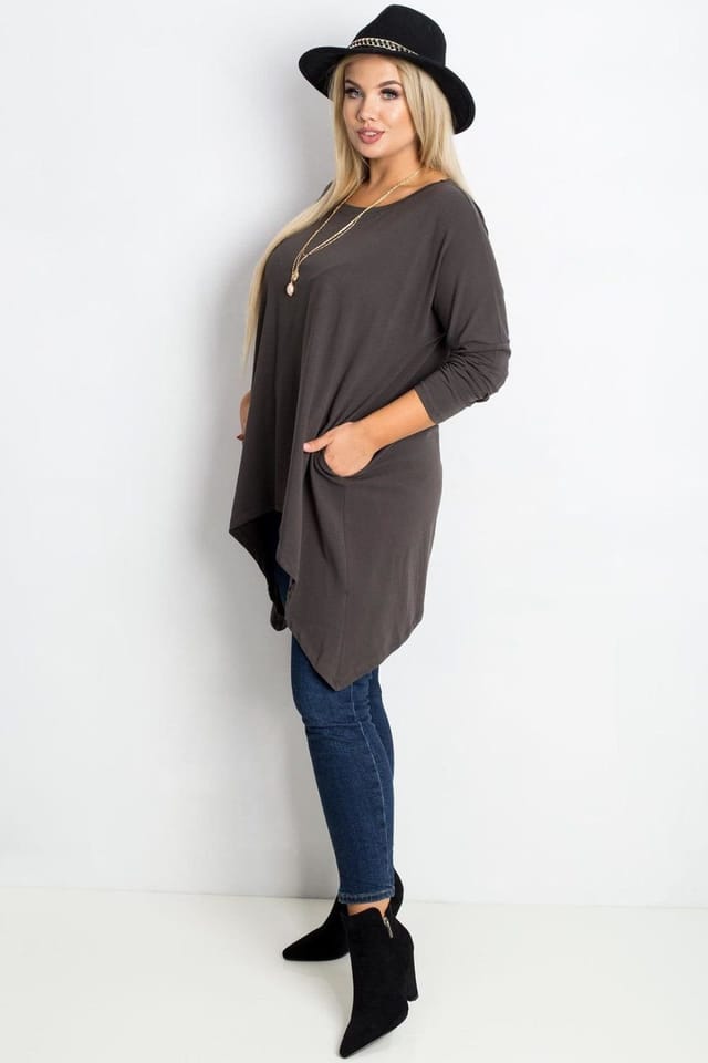 Love Lace Love Lace Women's Plus Size Cotton Elastane Tunic Blouse Style 223038 in Dark Grey - 2