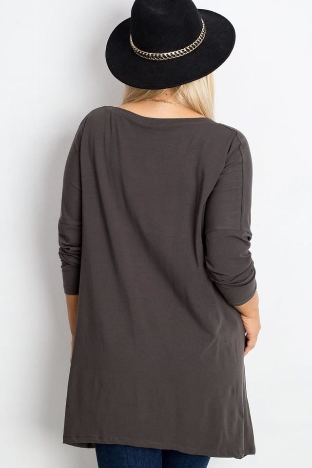 Love Lace Love Lace Women's Plus Size Cotton Elastane Tunic Blouse Style 223038 in Dark Grey - 3