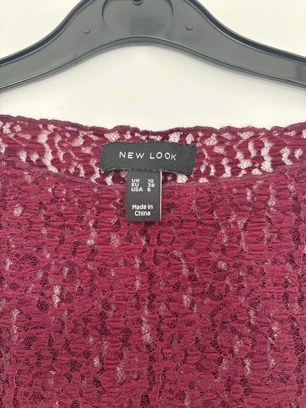 New Look Lace top, long sleeves, burgundy red, new look size 10