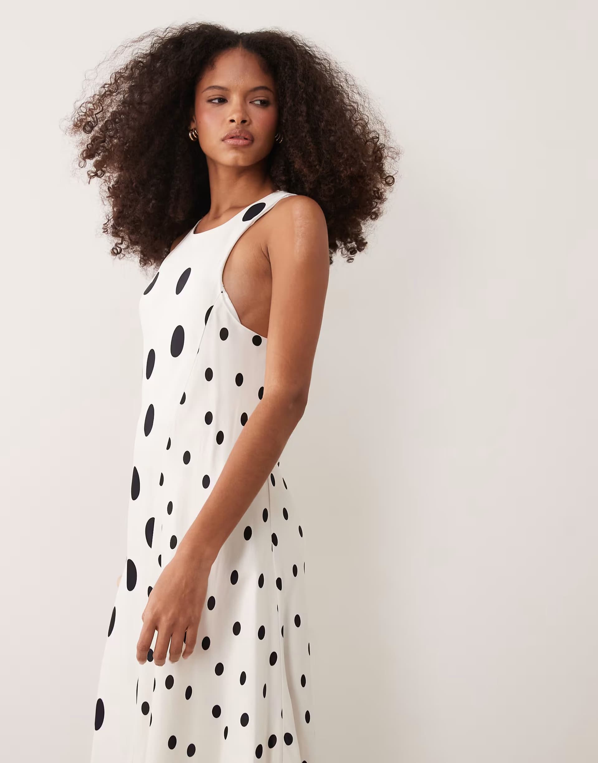 ASOS ASOS DESIGN racer maxi dress with asymmetric hem in mixed black spot