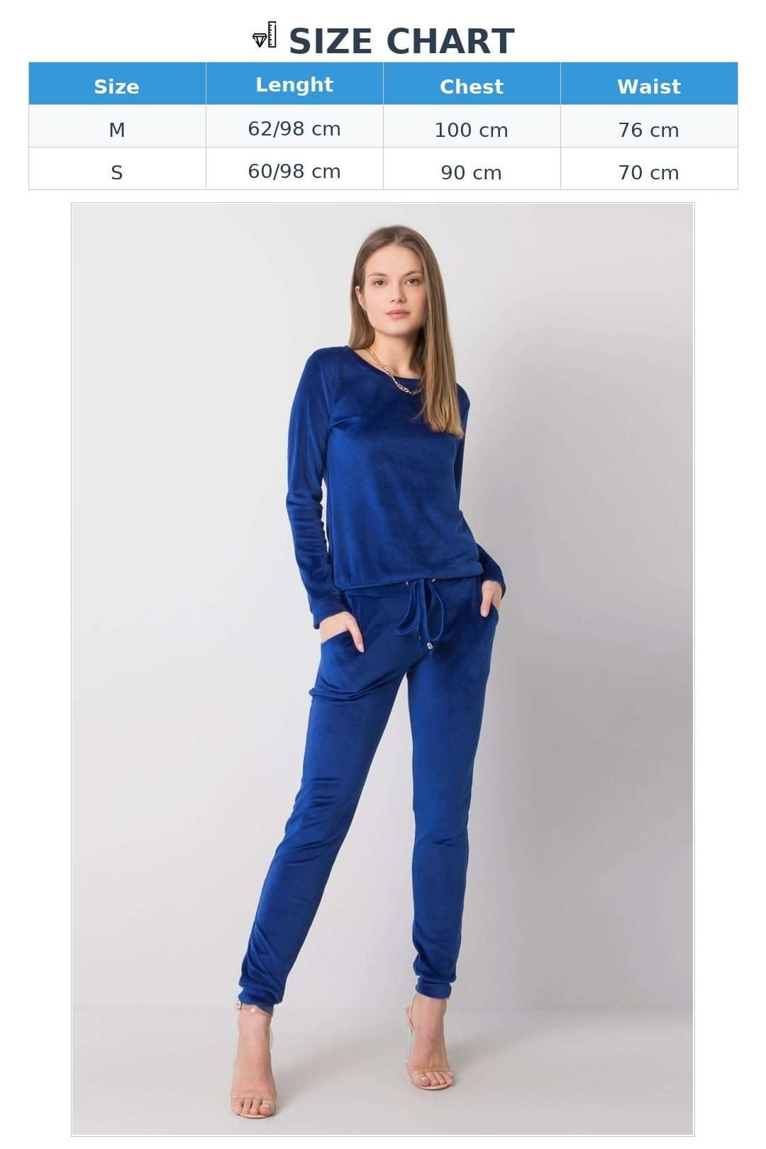 Love Lace Love Lace Women's Velour Blouse & Tie Waist Pants Set in Blue - 4