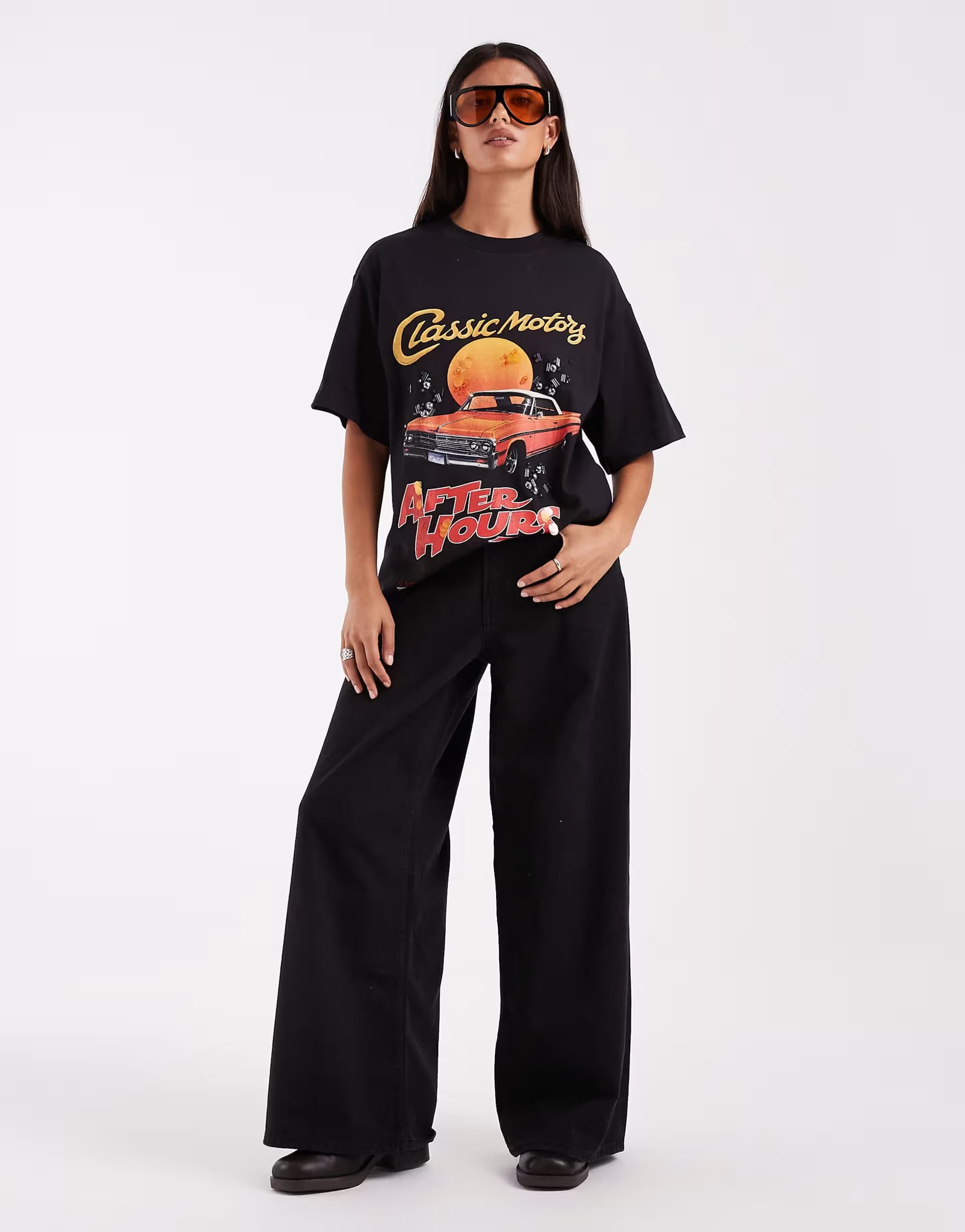 ASOS ASOS DESIGN embellished oversized t-shirt with vintage car graphic in black