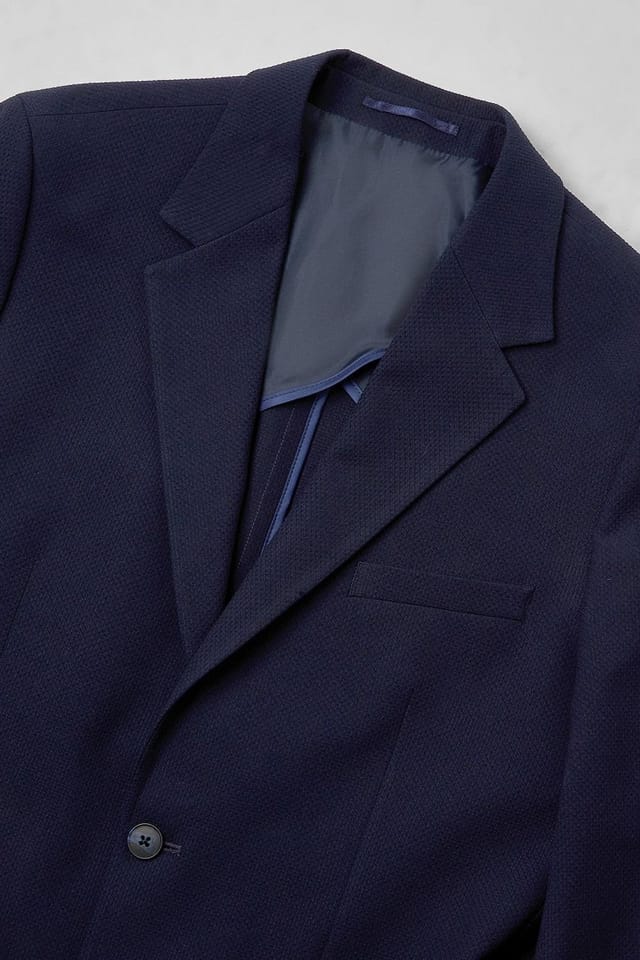 Burton Burton Men's Indigo Seersucker Slim Fit Patch Pocket Blazer in Navy - 2