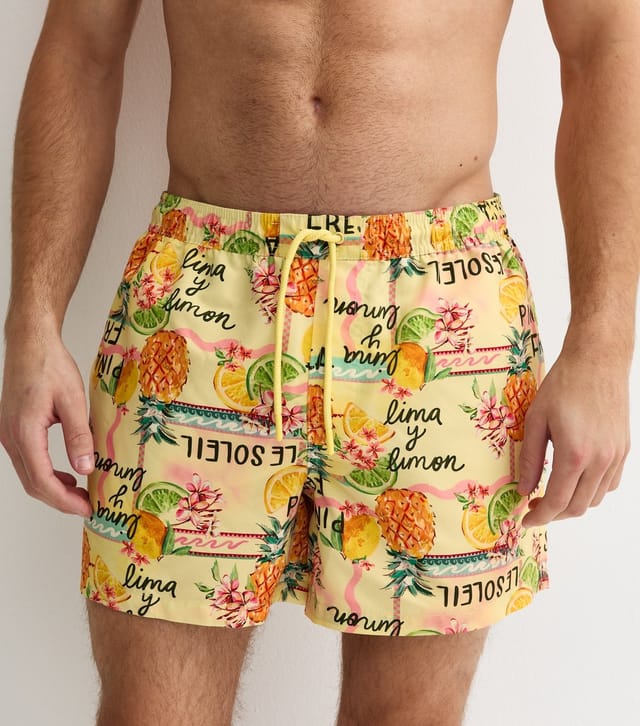 New Look Men's Yellow Regular Tropical Swim Shorts New Look - 3