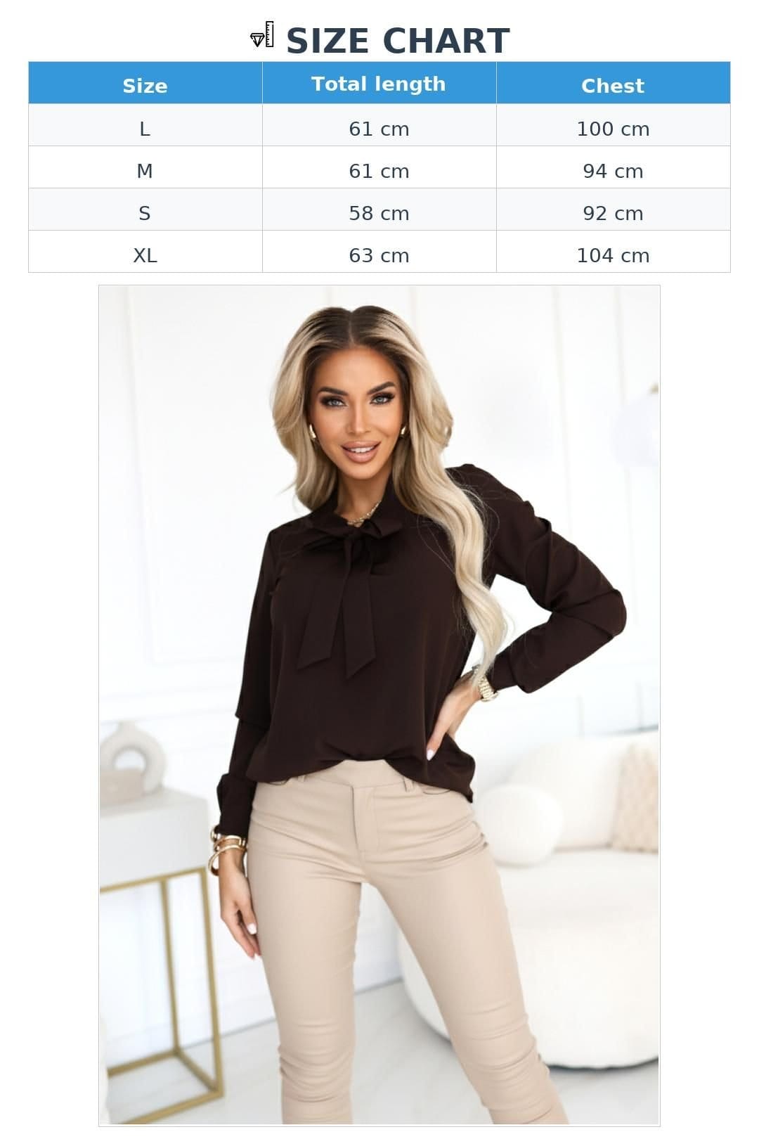 Love Lace Love Lace Women's Business Blouse with Neck Tie Design in Brown - 4
