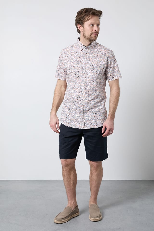 Maine Maine Men's White Floral Print Short Sleeve Shirt - 2