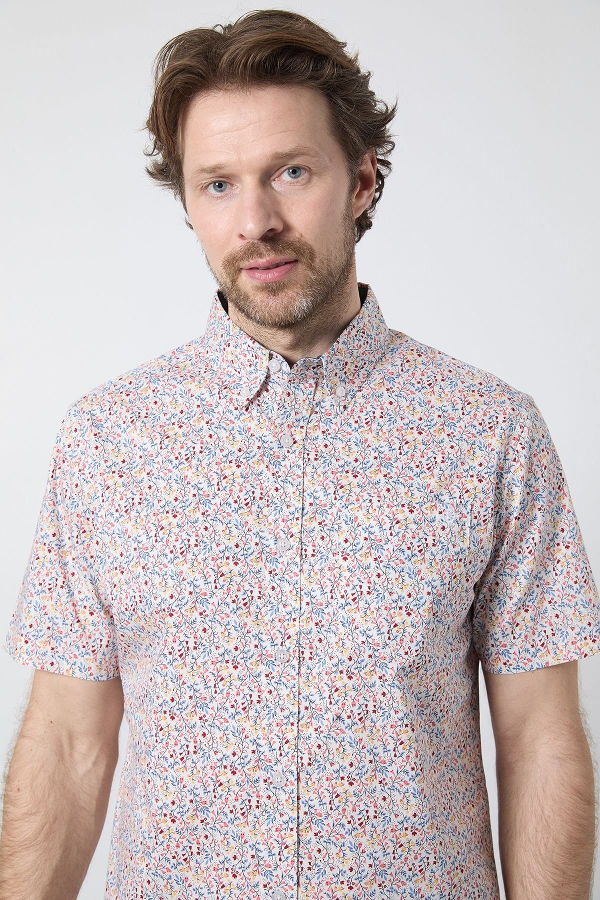 Maine Maine Men's White Floral Print Short Sleeve Shirt - 4