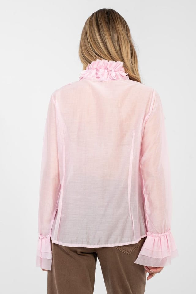 Love Lace Love Lace Women's Tencel Blend Stand Collar Jabot Long Sleeve Shirt Style 223741 in Pink - 3