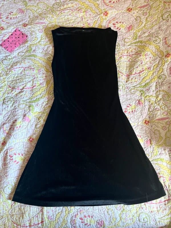 ASOS Design Velvet boatneck black mini dress 60s style