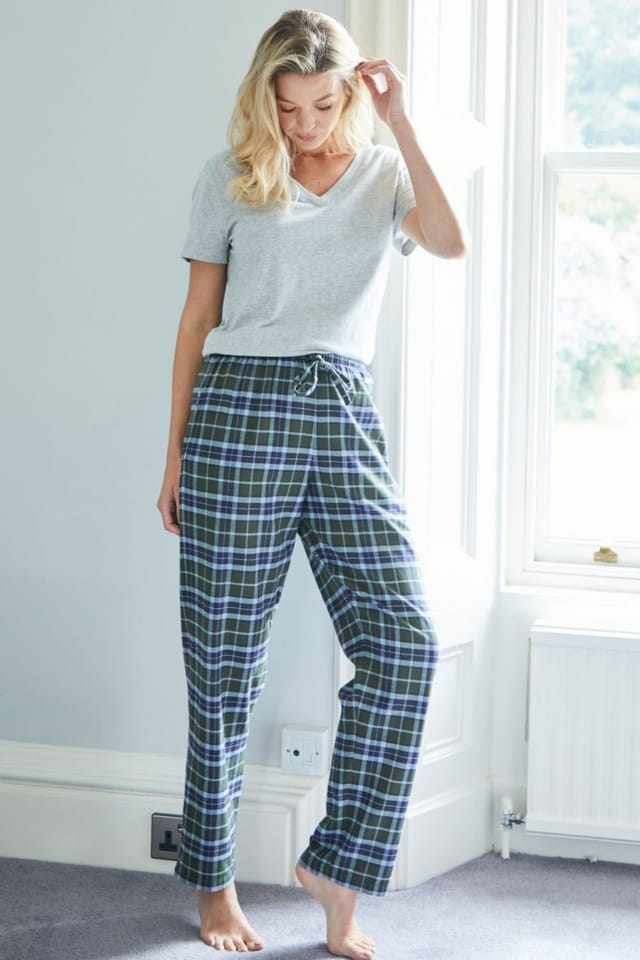 British Boxers British Boxers Women's "Jura" Tartan Brushed Cotton Pyjama Trousers in Dark Green - 3