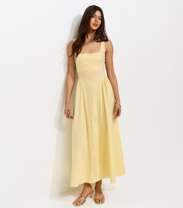 New Look Women's Light Yellow Square Neck Gathered Hips Midi Dress New Look - 2