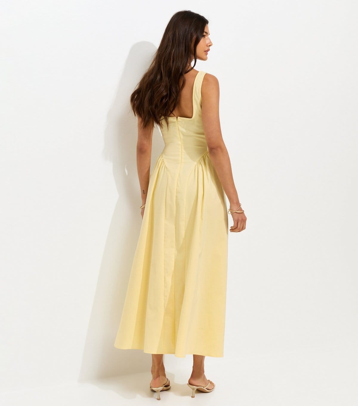 New Look Women's Light Yellow Square Neck Gathered Hips Midi Dress New Look - 4