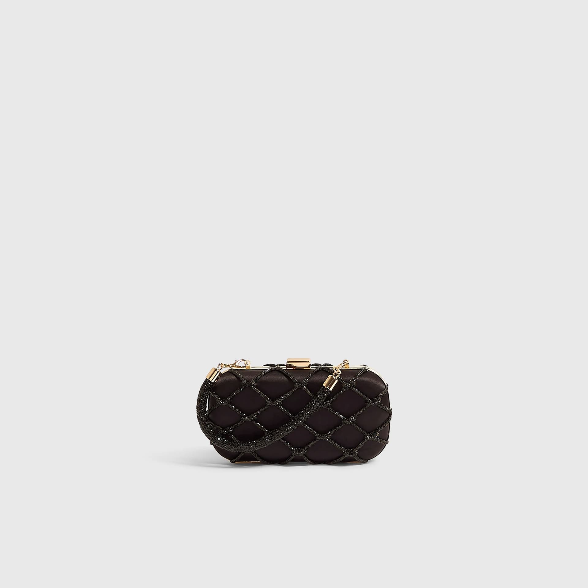 River Island River Island Womens Black Diamante Rope Hard Clutch Bag