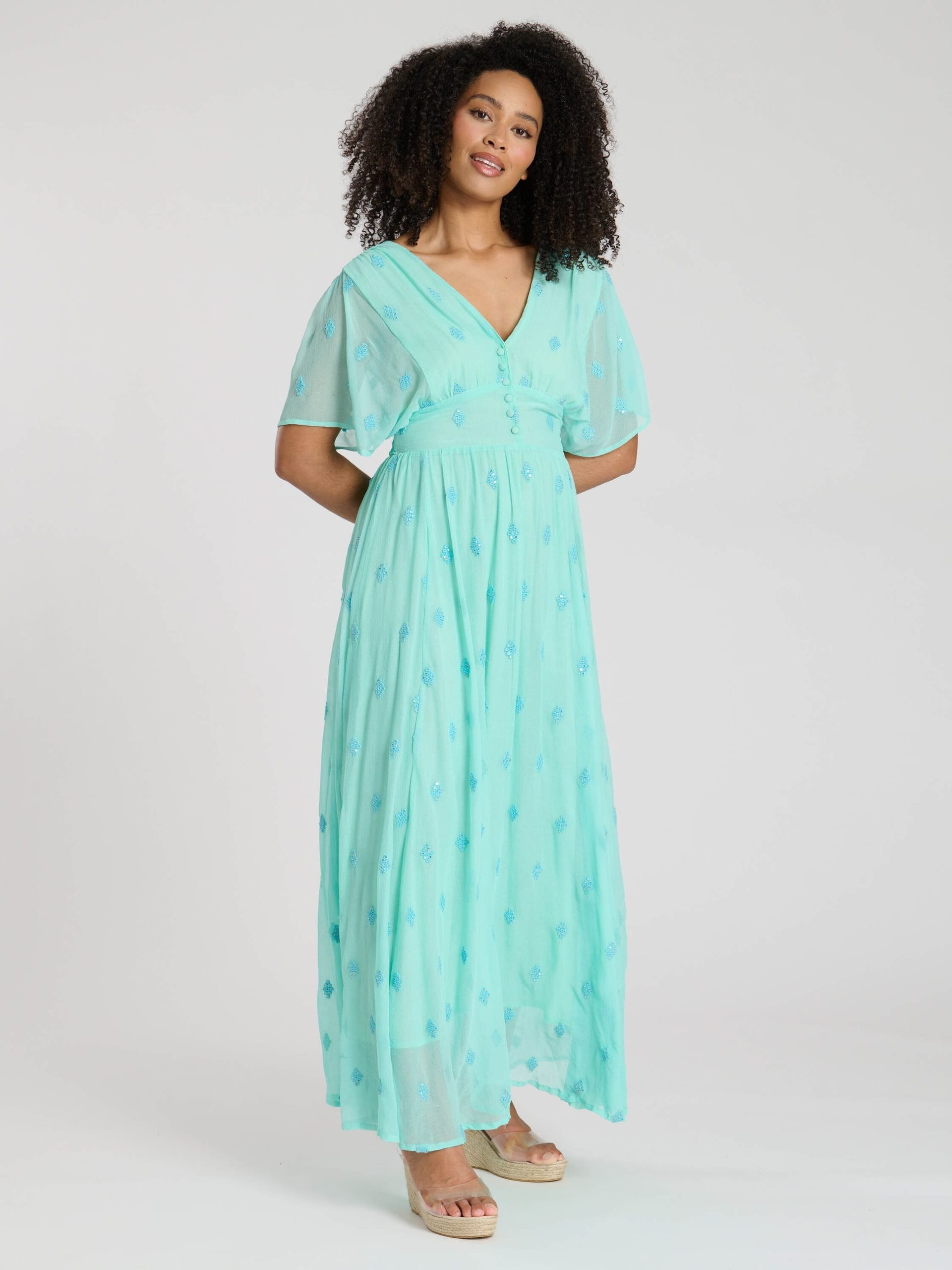 South Beach South Beach Women's Sequin Detail Button Detail Maxi Dress in Mint - 4