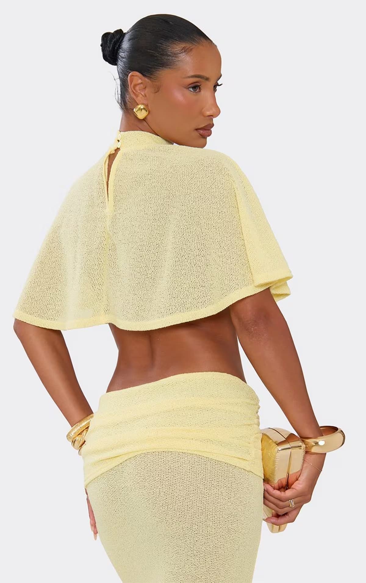 EGO High Neck Cropped Cape Top In Lemon Knit, Women's Size UK 6