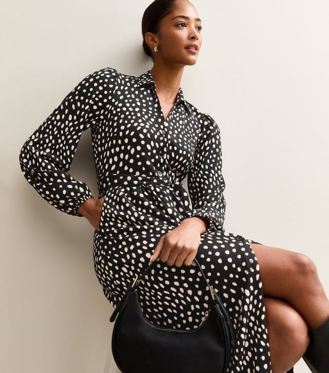 New Look Women's Black Crinkled Spotty Print Shirt Dress New Look - 3