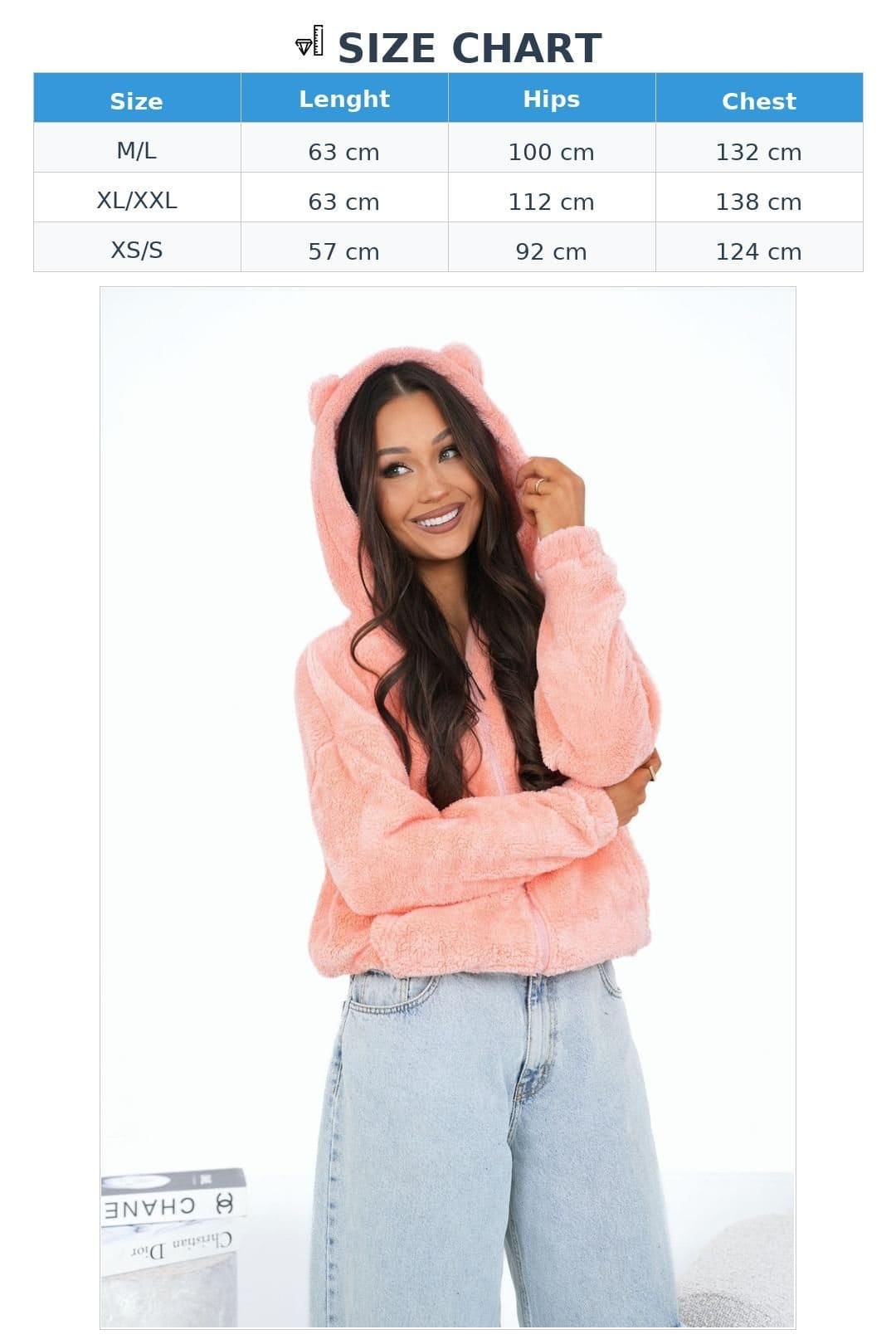 Love Lace Love Lace Women's Zipper Teddy Bear Hooded Casual Sweatshirt in Pink - 4