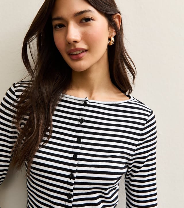 New Look Women's Black Striped Button Up Long Sleeve Top New Look - 2