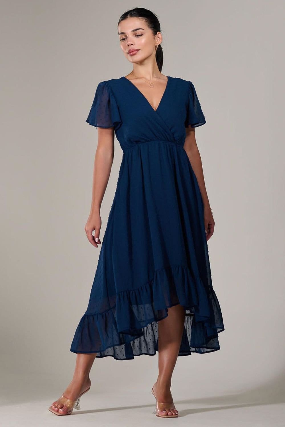 Jolie Moi Jolie Moi Women's Petite High-Low Midaxi Dress in Navy - 4
