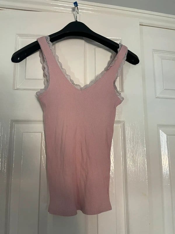 New Look Dusky Pink Lace Ribbed Tank Top