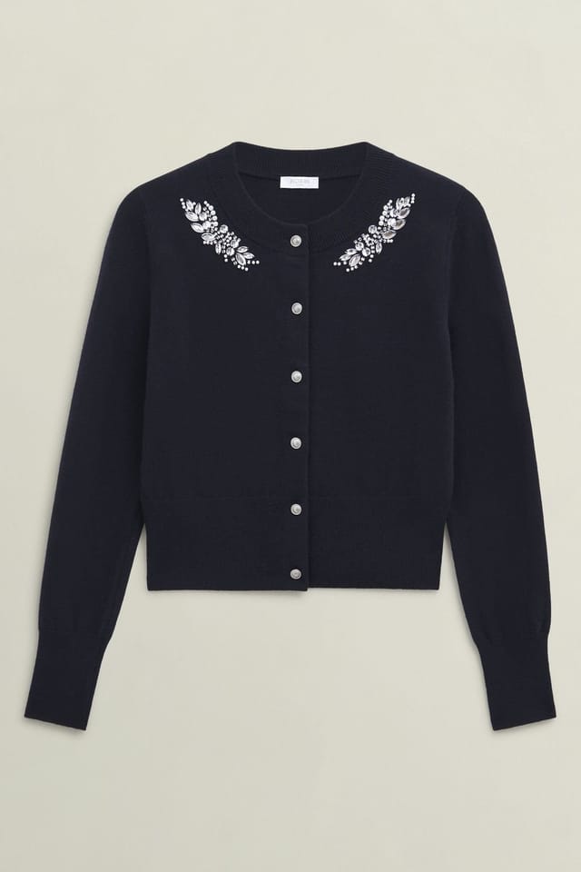 Hobbs London Hobbs London Women's Penelope Gem Long Sleeve Cardigan in Dark Navy - 2
