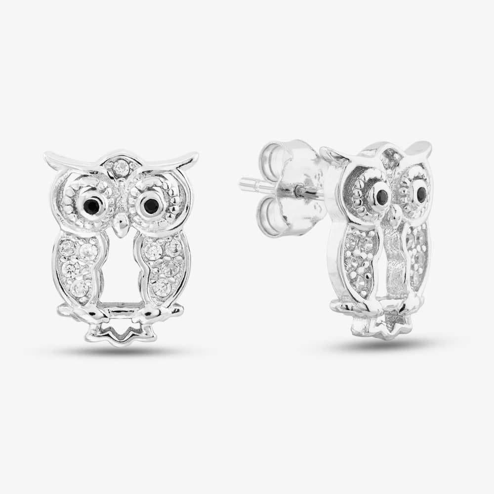T.H.Baker T.H.Baker Women's Silver Cubic Zirconia Owl Stud Earrings E615090
