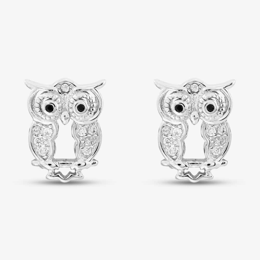 T.H.Baker T.H.Baker Women's Silver Cubic Zirconia Owl Stud Earrings E615090 - 2