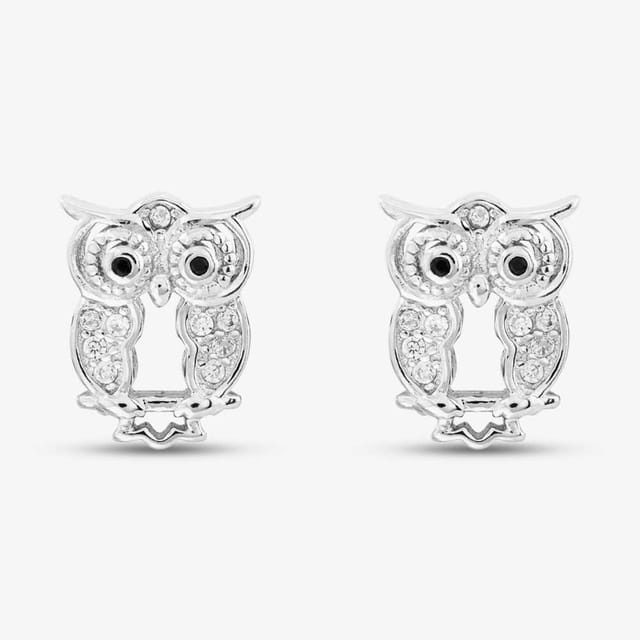 T.H.Baker T.H.Baker Women's Silver Cubic Zirconia Owl Stud Earrings E615090 - 2