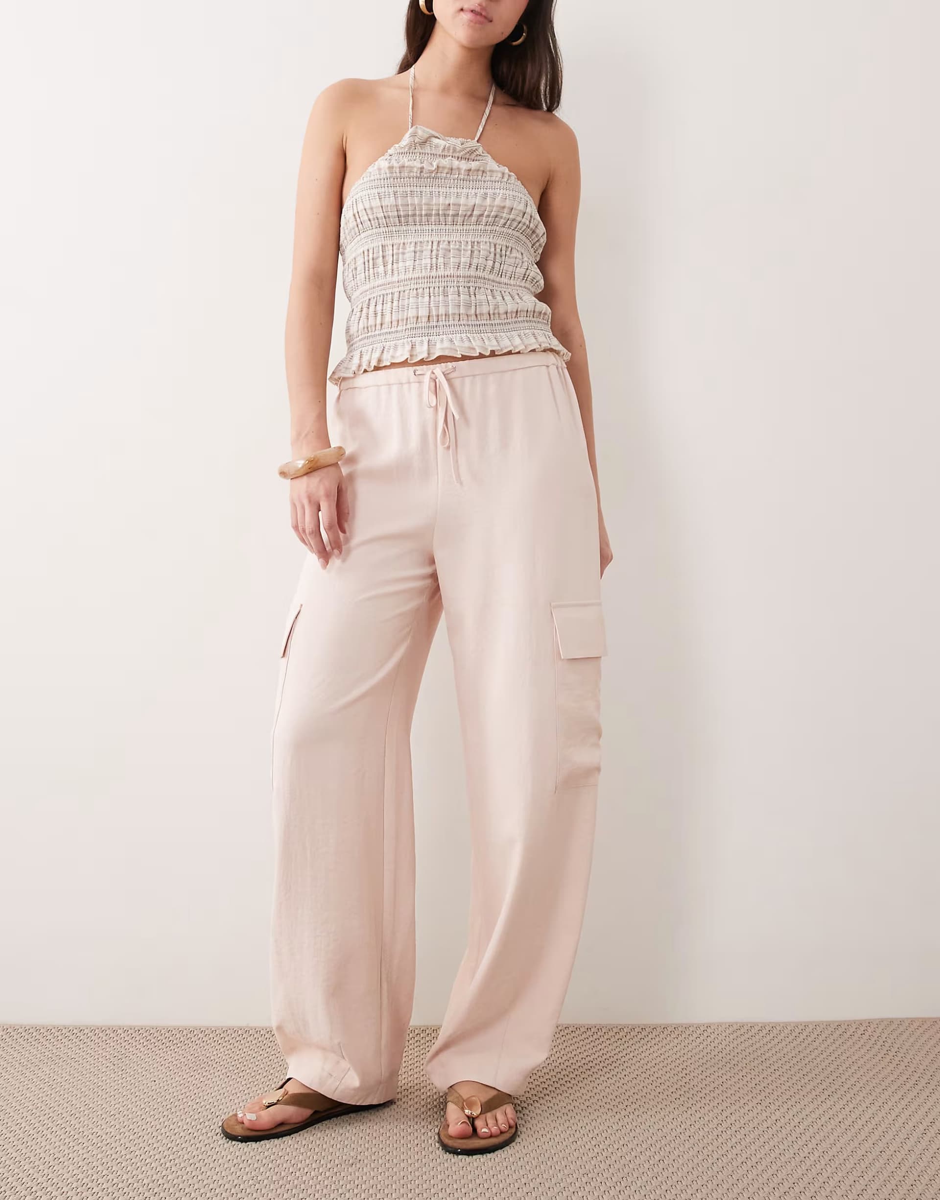 ASOS Miss Selfridge tailored fluid cargo trouser in pale pink
