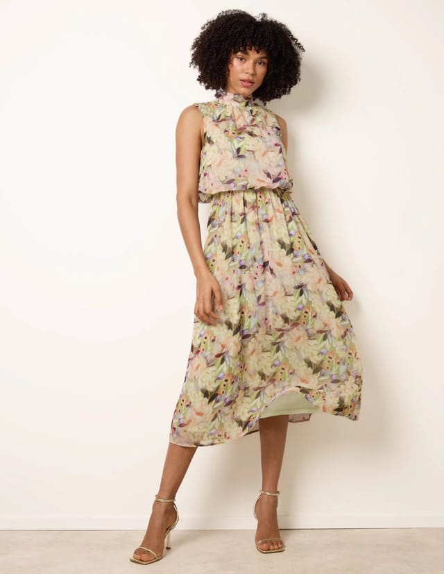 Blue Vanilla Watercolour Printed Sleeveless Midi Dress - 2