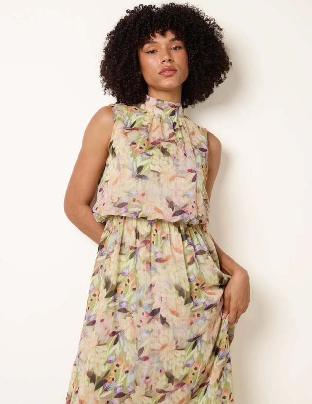 Blue Vanilla Watercolour Printed Sleeveless Midi Dress - 3