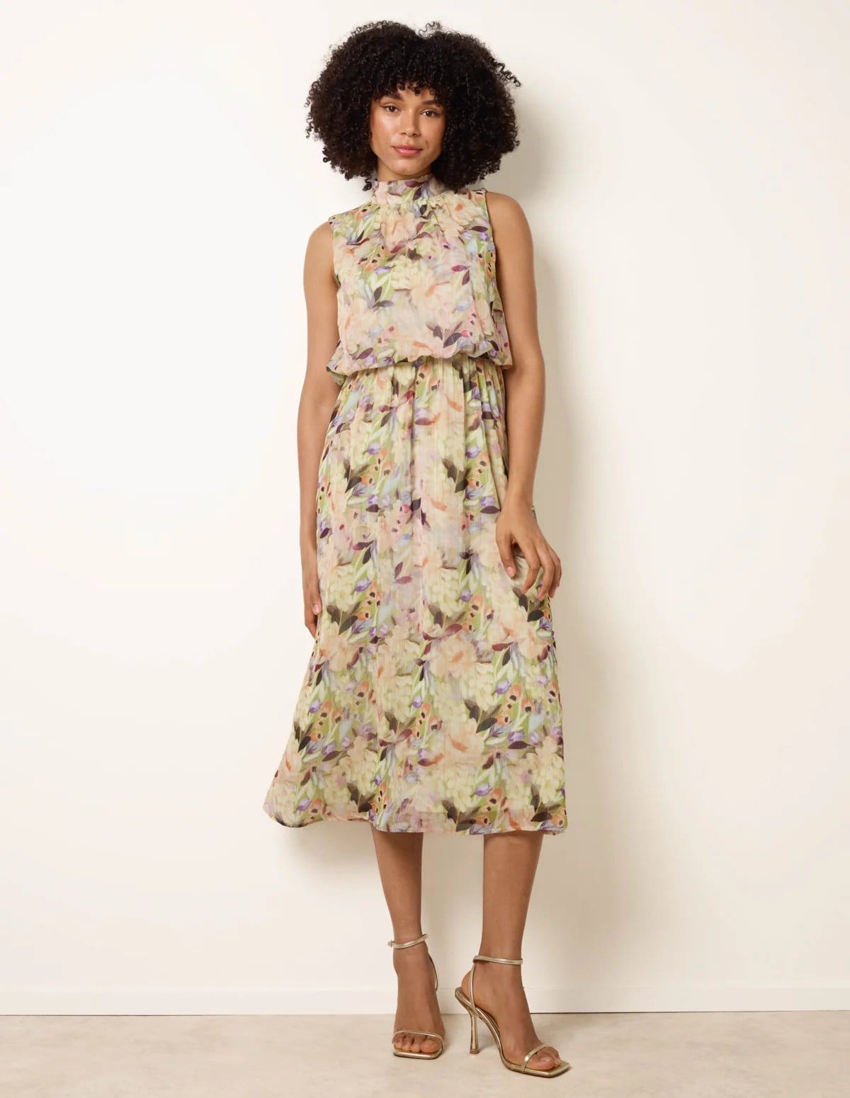Blue Vanilla Watercolour Printed Sleeveless Midi Dress - 4