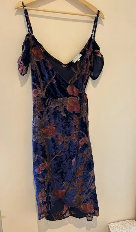 Never Fully Dressed Never Fully Dressed Josephine wrap dress velvet and chiffon mid-length floral navy