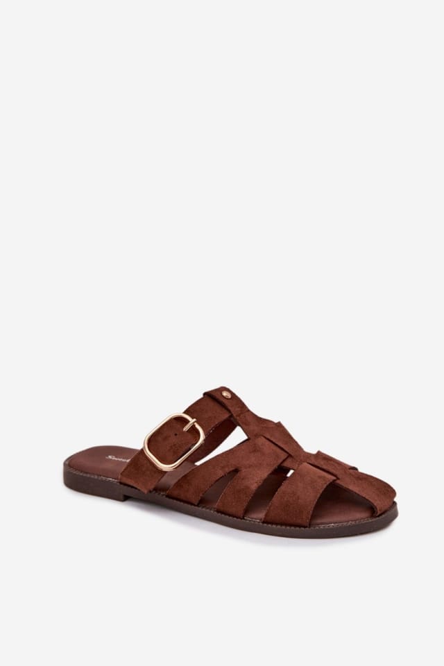 Love Lace Love Lace Women's Comfort Flat Heel Suede Sandal Slippers With Buckle Strap in Brown - 2