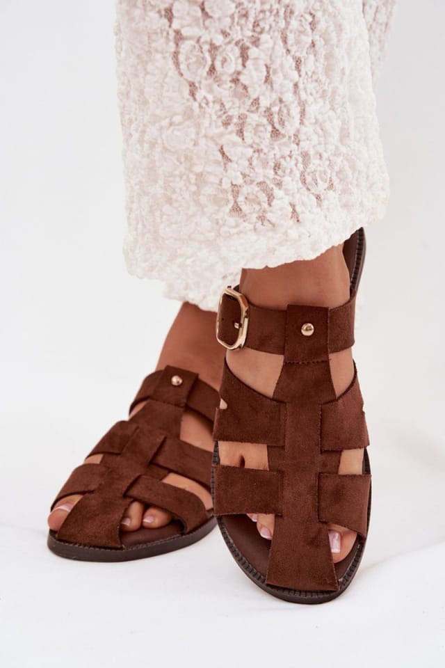 Love Lace Love Lace Women's Comfort Flat Heel Suede Sandal Slippers With Buckle Strap in Brown - 3
