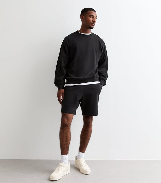 New Look Men's Black Relaxed Fit Drawstring Jersey Shorts New Look - 3