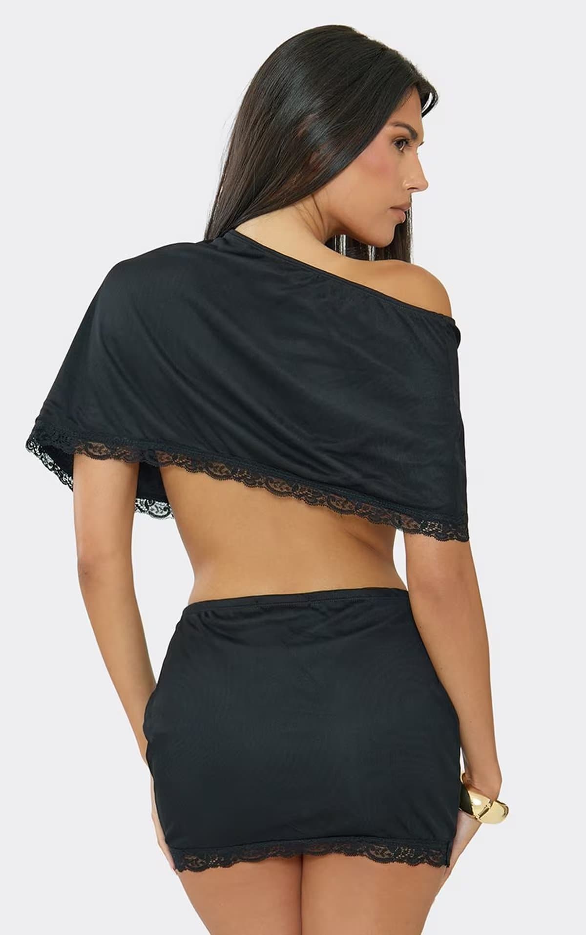 EGO Low Rise Lace Trim Mini Skirt In Black, Women's Size UK 6