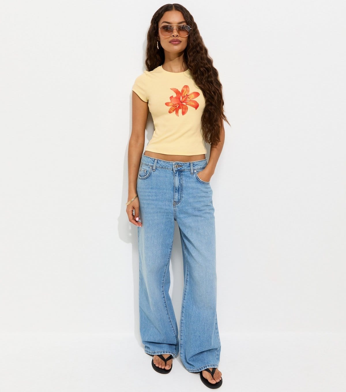 New Look Women's Petite Light Yellow Cotton Rich Tiger Lily Print Baby Tee T-Shirt New Look - 4