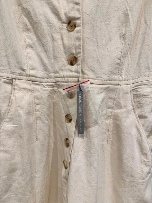 ASOS ASOS Design Petite Cream Denim Button-Through Wide Leg Jumpsuit - Size UK 8