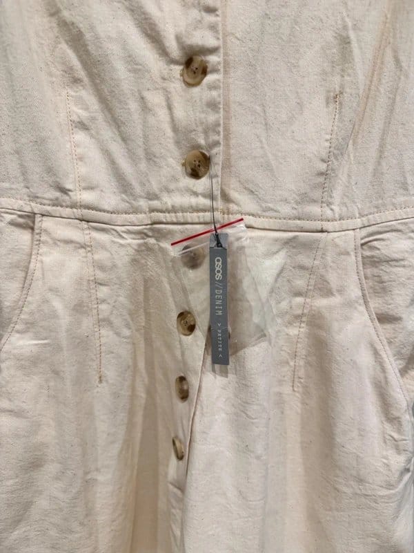 ASOS Design Petite Cream Denim Button-Through Wide Leg Jumpsuit - Size UK 8