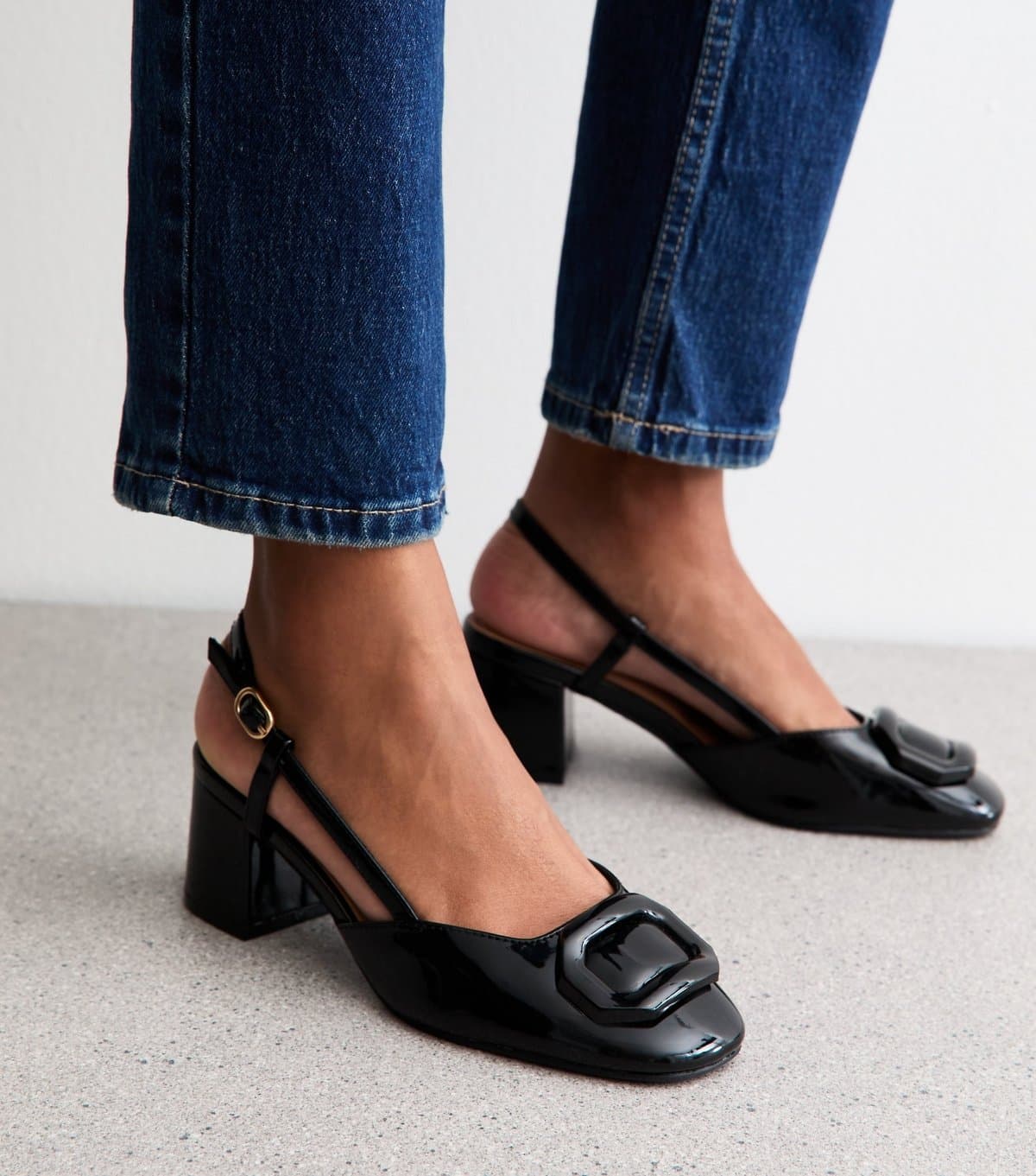 New Look Women's Black Buckle Front Slingback Sandals Vegan New Look