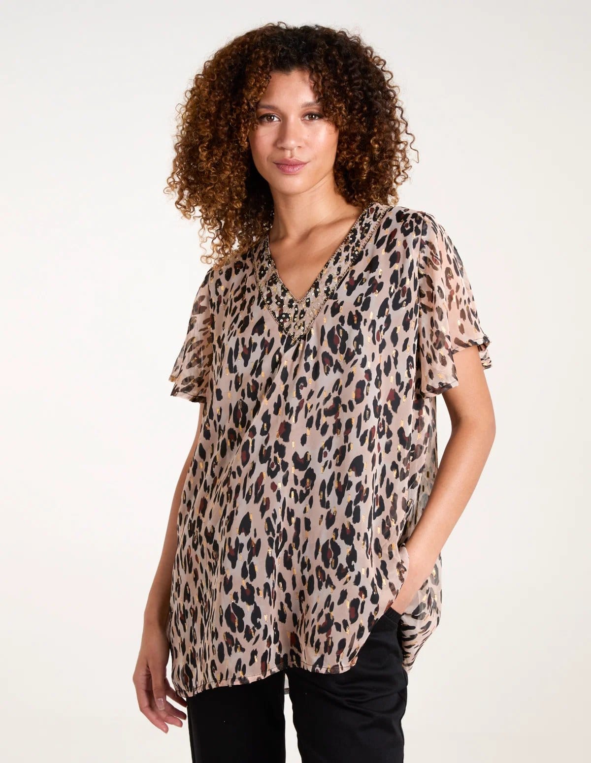 Blue Vanilla Animal Print V-Neck Blouse