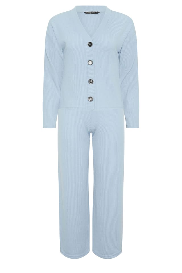 PixieGirl PixieGirl Women's Petite Ribbed Top & Trousers Set in Light Blue - 2