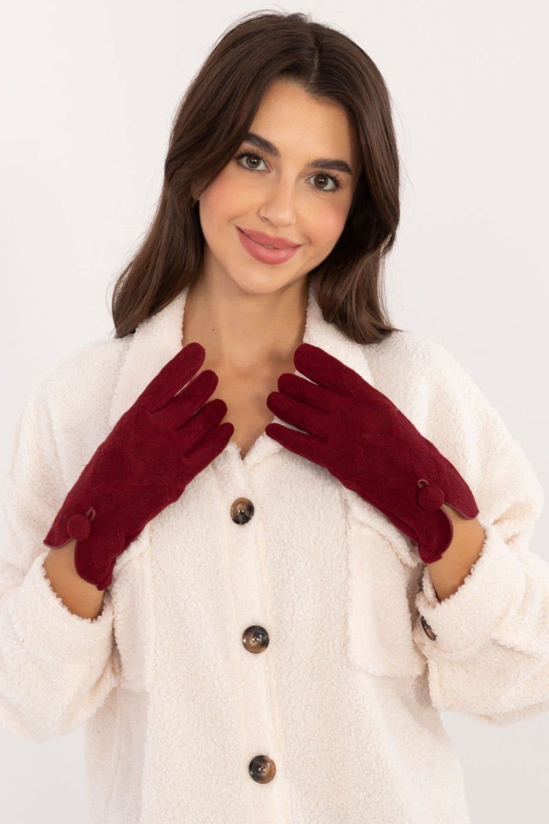 Love Lace Love Lace Women's Elegant Insulated Phone Touch Gloves Smooth Fabric with Flower in Red